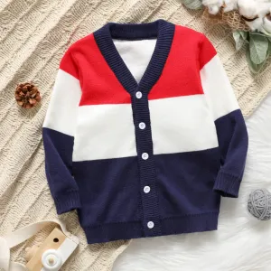 Toddler Boy Colorblock Button Design Sweater Cardigan #193808