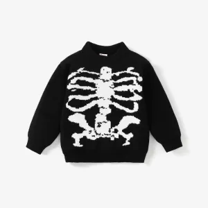 Toddler Boy Halloween Bone Pattern Sweater #1067892