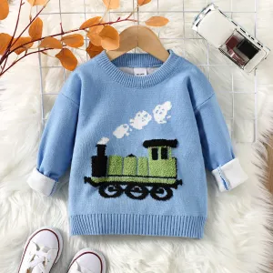 Toddler Boy Playful Vehicle Embroidered Knit Sweater #1064616