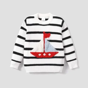 Toddler Boy Sailboat Pattern Stripe Knit Sweater #1103715