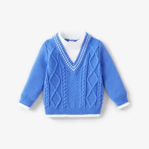Toddler Boy Solid Color Avant-Garde Faux-Layered Sweater/Top #1166468