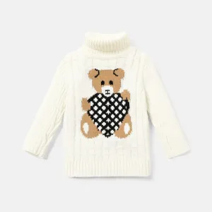 Toddler Girl/Boy Bear Embroidered Textured Turtleneck Sweater #236688