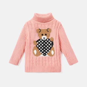Toddler Girl/Boy Bear Embroidered Textured Turtleneck Sweater #236693