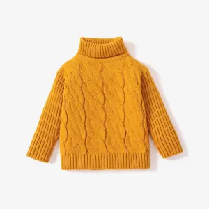 Toddler Girl/Boy Solid Cable Knit Turtleneck Sweater #192798