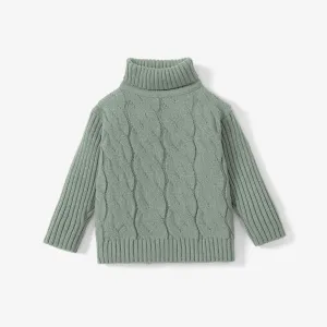 Toddler Girl/Boy Solid Cable Knit Turtleneck Sweater #192802