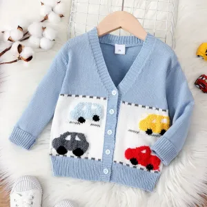 Toddler Girl/Boy Vehicle Pattern Button Up Sweater #1053705