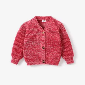 Toddler Girl Button Design Waffle Knit Sweater Cardigan #1006363