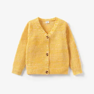 Toddler Girl Button Design Waffle Knit Sweater Cardigan #1082819
