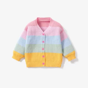 Toddler Girl Colorblock Bright color Sweater with Secret Button #1193766
