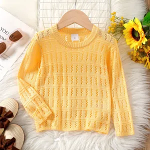 Toddler Girl Solid Hollow Long-sleeve Sweater #1051920