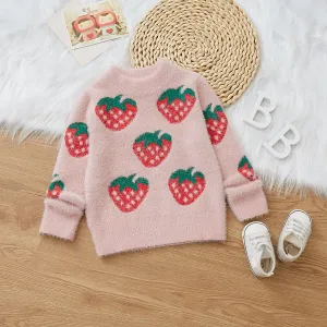 Toddler Girl Sweet Strawberry Pattern Sweater #1066405