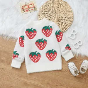 Toddler Girl Sweet Strawberry Pattern Sweater #1066408