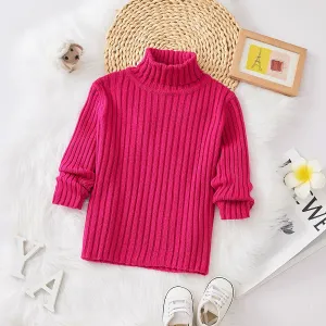 Toddler Girl Turtleneck Solid Color Ribbed Knit Sweater #830104
