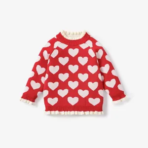 Toddler Girls Sweet Heart-shaped Faux Layered Design Sweater #1067046