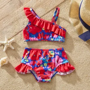 2pcs Baby Girl Floral Print Ruffled Two-piece Swimsuit #1034349