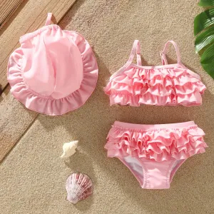 3pcs Baby Girl Sweet Ruffle Edge Swimsuit Set #1325842