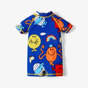 Baby Boy Childlike Graffiti Print Stand Collar One-Piece Swimsuit #1319735