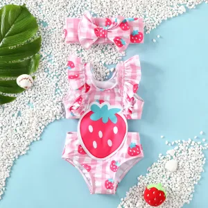 Baby Girl Childlike Strawberry Ruffle Swimsuit #1330135