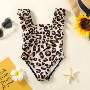 Baby Girl Leopard Print Ruffle Trim One-piece Swimsuit #732738