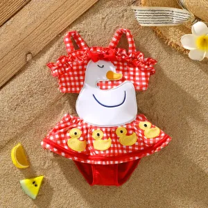 Baby Girl's Animal Pattern Swimsuit with Hanging Strap #1323860