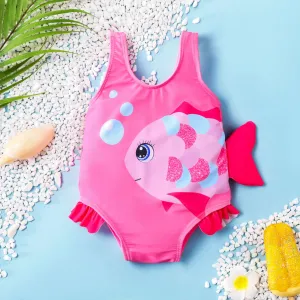Baby Girl's Childlike Animal Pattern Swimsuit with Hanging Strap #1323873