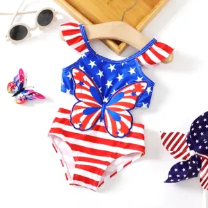 Independence Day Baby Girl Butterfly Graphic One Piece Swimsuit #1048355
