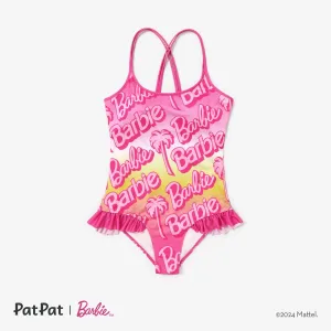 Barbie Mommy and Me Big Letter Logo Gradient Beach Ruffles Strap One-Piece Swimsuit #1317780