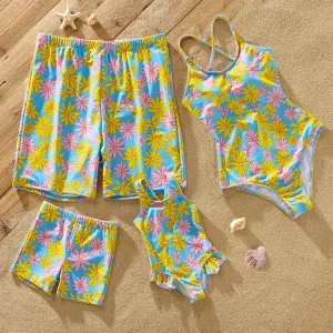 Family Matching Allover Daisy Floral Print One-piece Swimsuit or Swim Trunks Shorts #912487