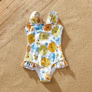Family Matching Allover Floral Print Spaghetti Strap One-piece Swimsuit or Swim Trunks Shorts #927712