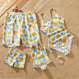 Family Matching Allover Floral Print Spaghetti Strap One-piece Swimsuit or Swim Trunks Shorts #927717
