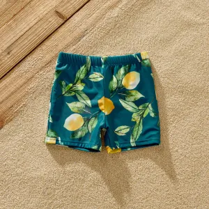 Family Matching Allover Lemon Print and Solid Halter Neck Two-piece Swimsuit or Swim Trunks Shorts #860900