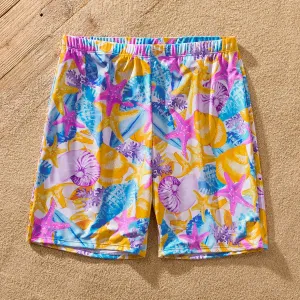 Family Matching Allover Ocean Print Ruffled One-piece Swimsuit or Swim Trunks #1034193