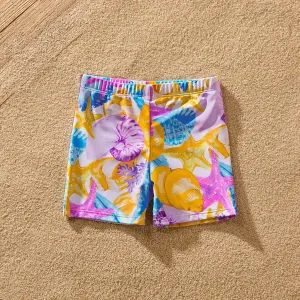Family Matching Allover Ocean Print Ruffled One-piece Swimsuit or Swim Trunks #1034198