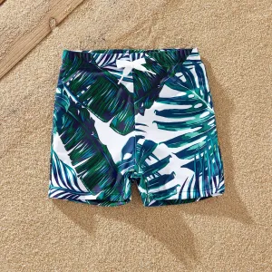 Family Matching Allover Palm Leaf Print Crisscross One-piece Swimsuit and Swim Trunks #235462