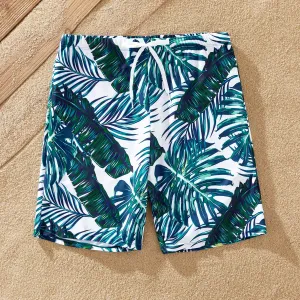 Family Matching Allover Palm Leaf Print Crisscross One-piece Swimsuit and Swim Trunks #235476