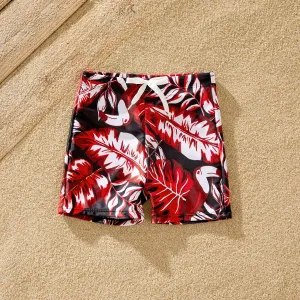 Family Matching Allover Plant Print Swim Trunks and Scallop Trim One-piece Swimsuit #723231