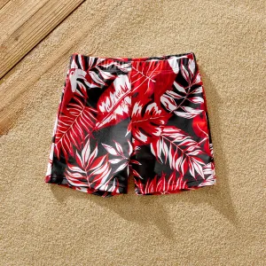 Family Matching Allover Plant Print Swim Trunks and Scallop Trim One-piece Swimsuit #723239