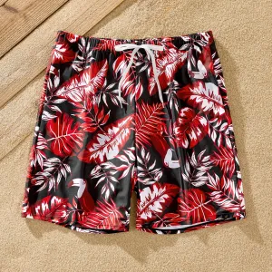 Family Matching Allover Plant Print Swim Trunks and Scallop Trim One-piece Swimsuit #723248