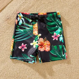 Family Matching Allover Tropical Plant Print One-piece Swimsuit and Swim Trunks #228127
