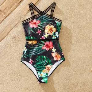 Family Matching Allover Tropical Plant Print One-piece Swimsuit and Swim Trunks #228138