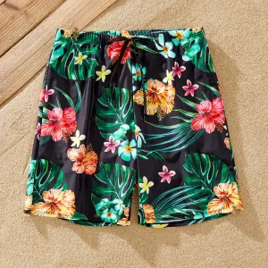 Family Matching Allover Tropical Plant Print One-piece Swimsuit and Swim Trunks #228143