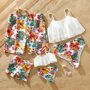 Family Matching Allover Tropical Plant Print Strappy Two-piece Swimsuit and Swim Trunks Shorts #834442