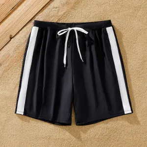 Family Matching Black Drawstring Swim Trunks or Bow knot One-Piece Strap Swimsuit #1332092