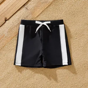 Family Matching Black Drawstring Swim Trunks or Bow knot One-Piece Strap Swimsuit #1332099