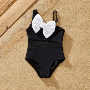 Family Matching Black Drawstring Swim Trunks or Bow knot One-Piece Strap Swimsuit #1332104
