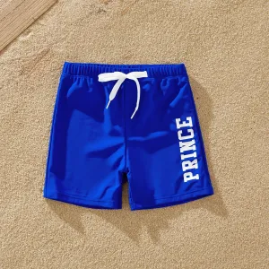 Family Matching Blue Ruffle Trim Two-piece Swimsuit and Letter Print Swim Trunks #718201
