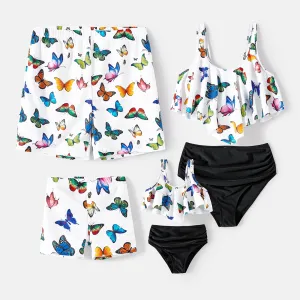 Family Matching Butterfly Print Two-Piece Asymmetric Hem Top & Shorts Swimsuit #777050