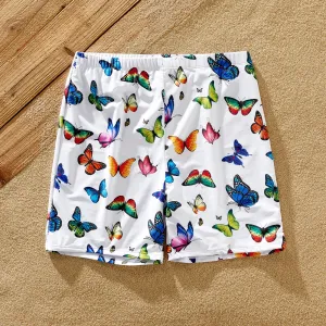 Family Matching Butterfly Print Two-Piece Asymmetric Hem Top & Shorts Swimsuit #777064