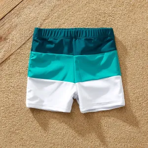 Family Matching Color Block Criss Cross Front One-piece Swimsuit or Swim Trunks Shorts #1039532