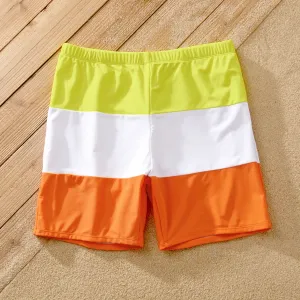 Family Matching Color Block Criss Cross Front One-piece Swimsuit or Swim Trunks Shorts #1042341